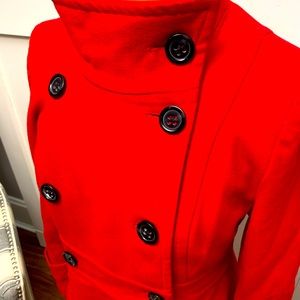 Red wool blend pea coat.